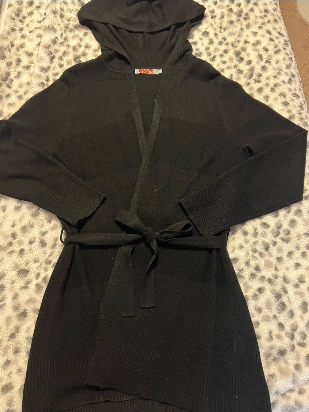 Black Hooded Tie Waist Cardigan